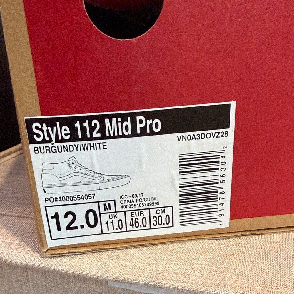 Vans Style 112 Mid Pro in Burgundy/White Shoes in Original Box - Picture 13 of 13
